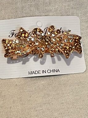 Gold Rhinestone Bow Hair Clip for Women